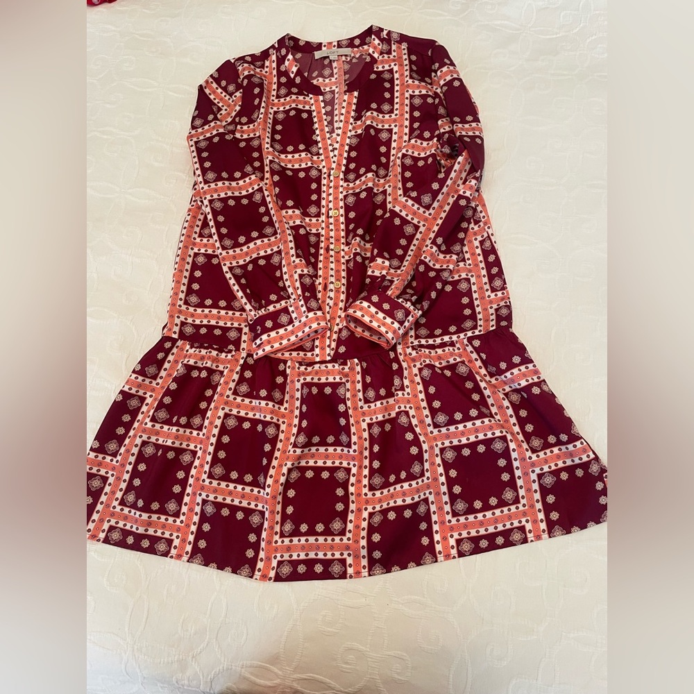 Geometric Patterned Dress in Burgundy and White